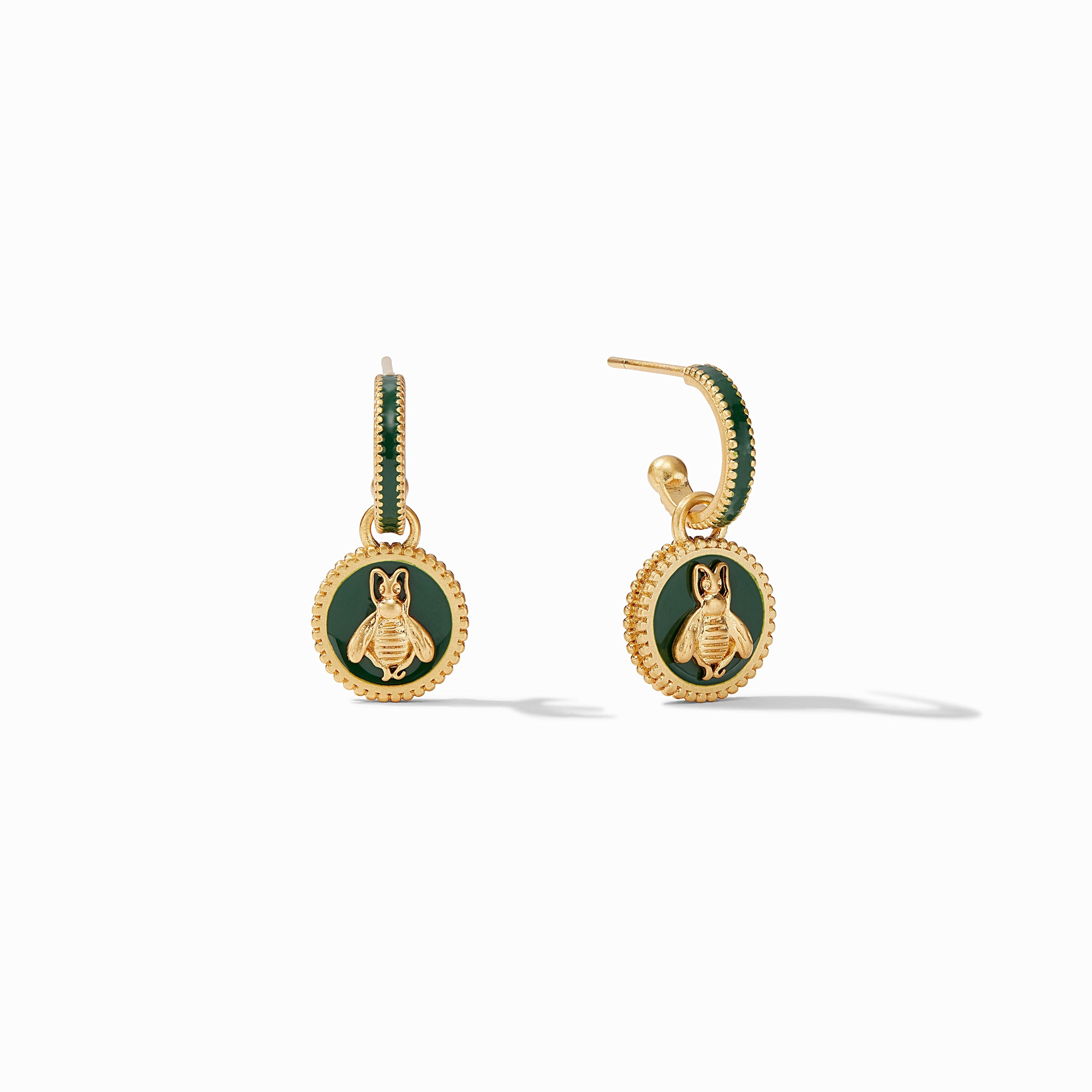 Julie Vos - Bee Cameo Hoop &amp; Charm Earring, Jade Green Enamel