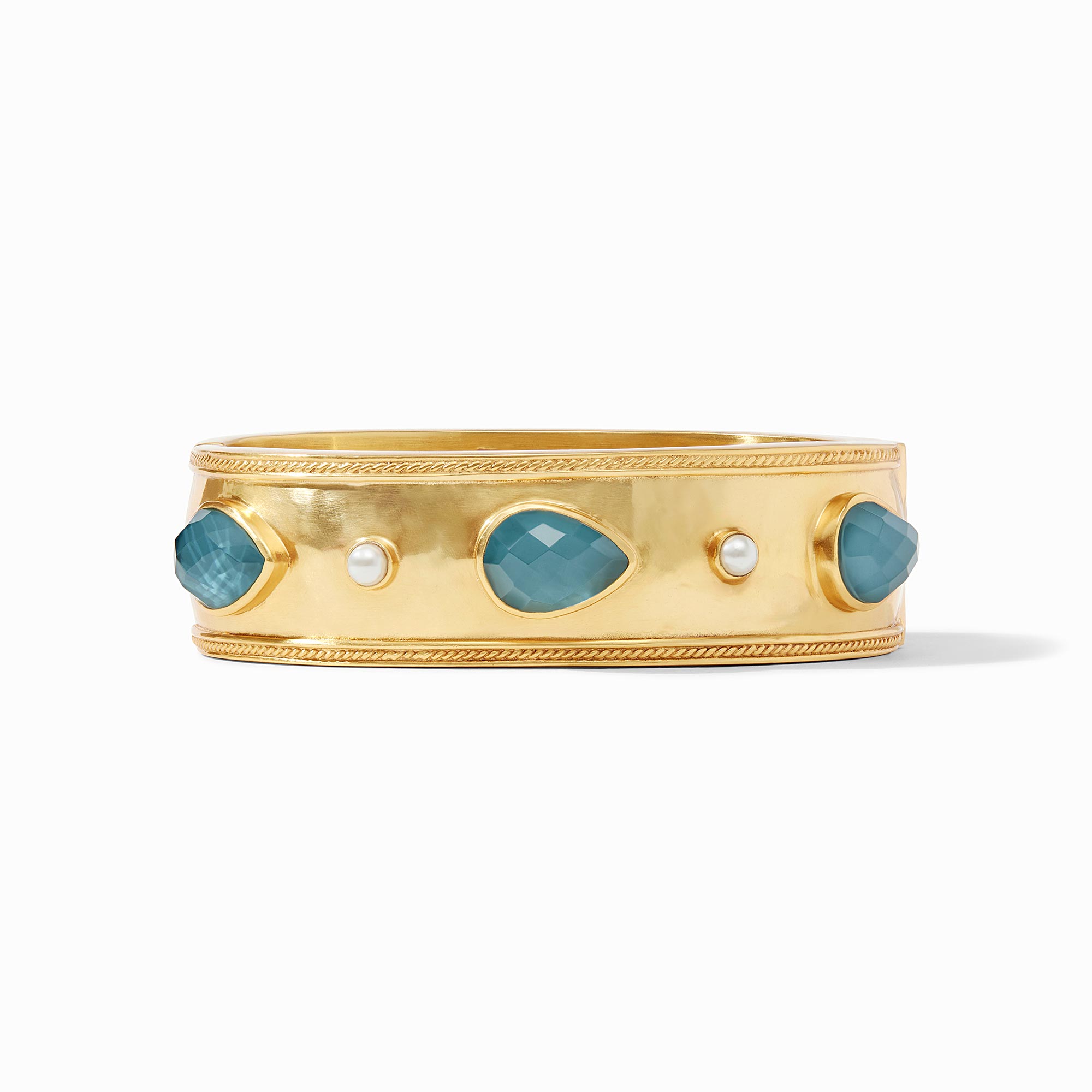 Julie Vos - Cannes Stone Statement Hinge Bangle, Iridescent Peacock Blue