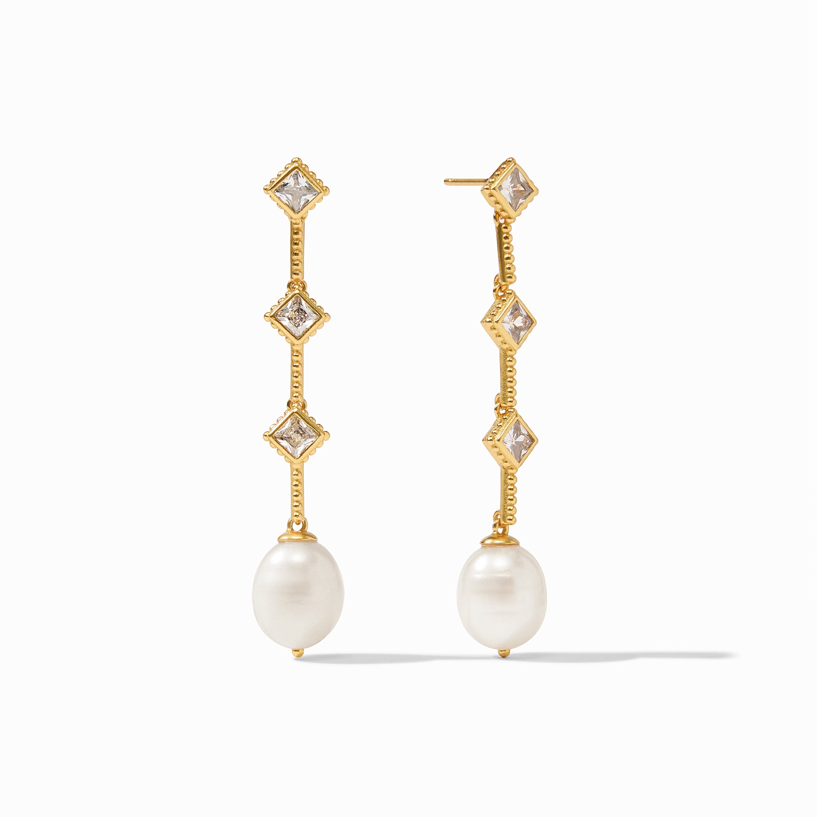 Noel Pearl Statement Earrings with CZ stations