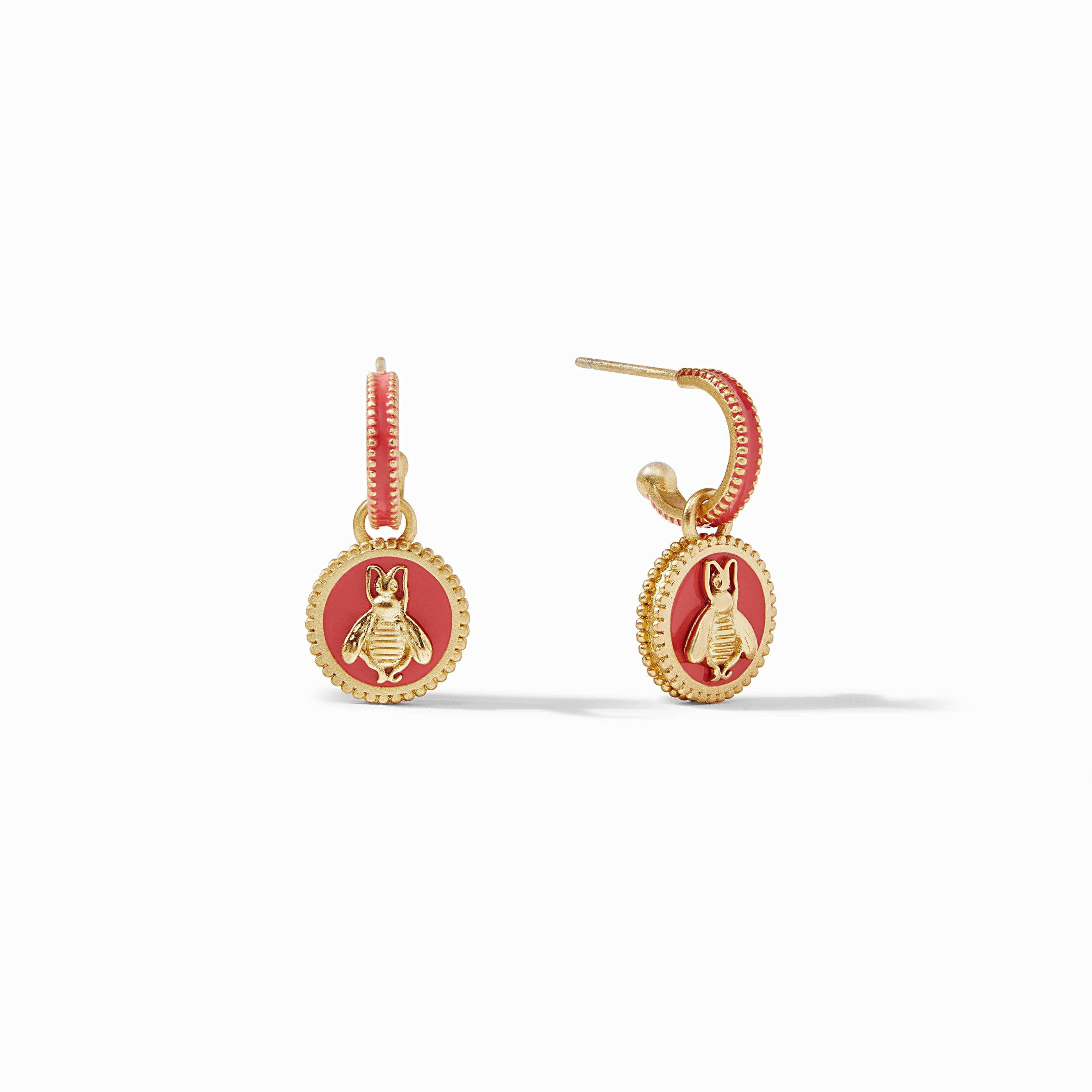 Julie Vos - Bee Cameo Hoop &amp; Charm Earring, Coral Enamel, resort 2022, bee