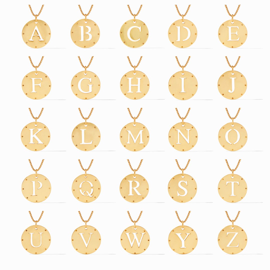 carousel, {{ Monogram Gold Pendant Necklace showing all available letters }}
