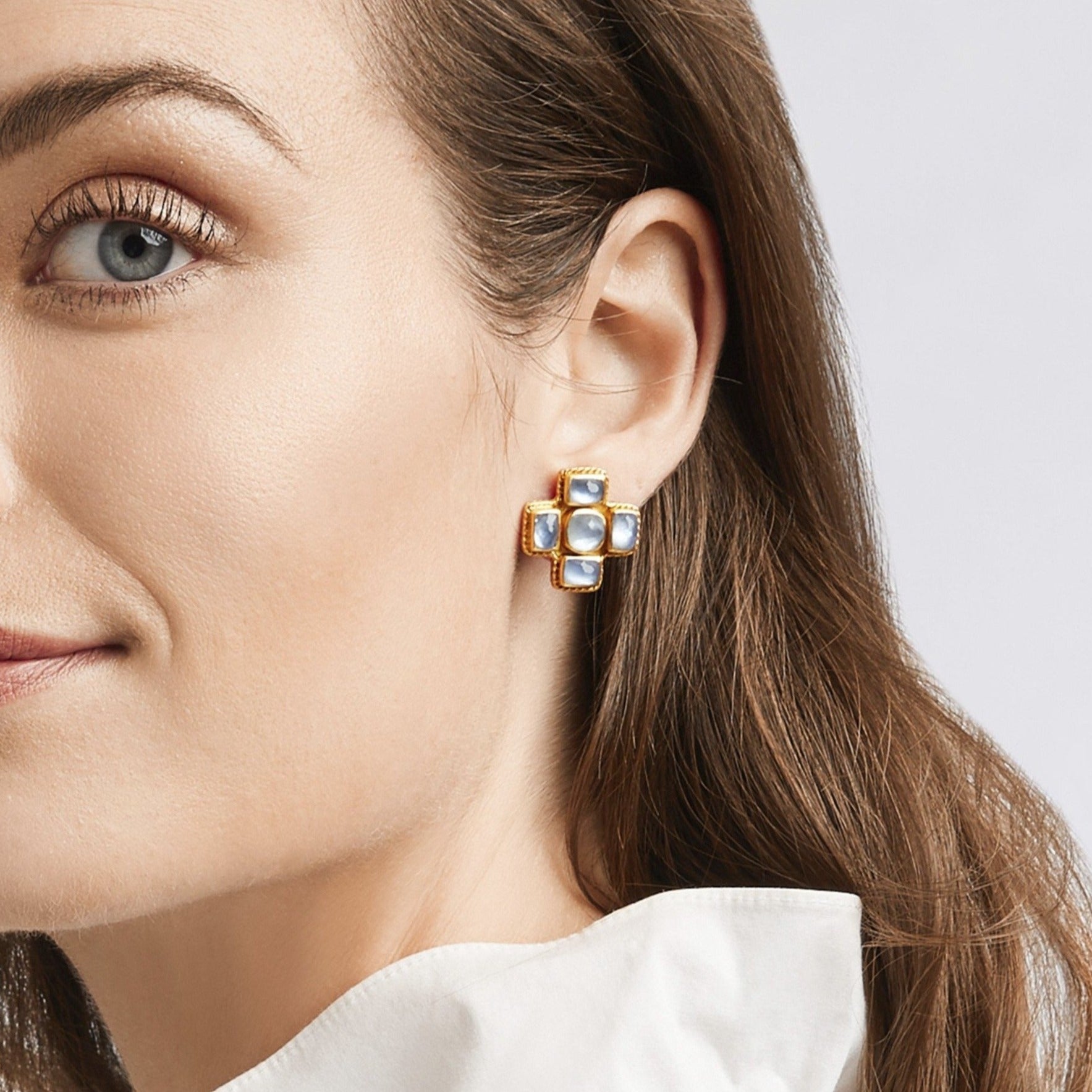 carousel, roll-over{{ PDP Model wearing Iridescent Chalcedony Blue }}