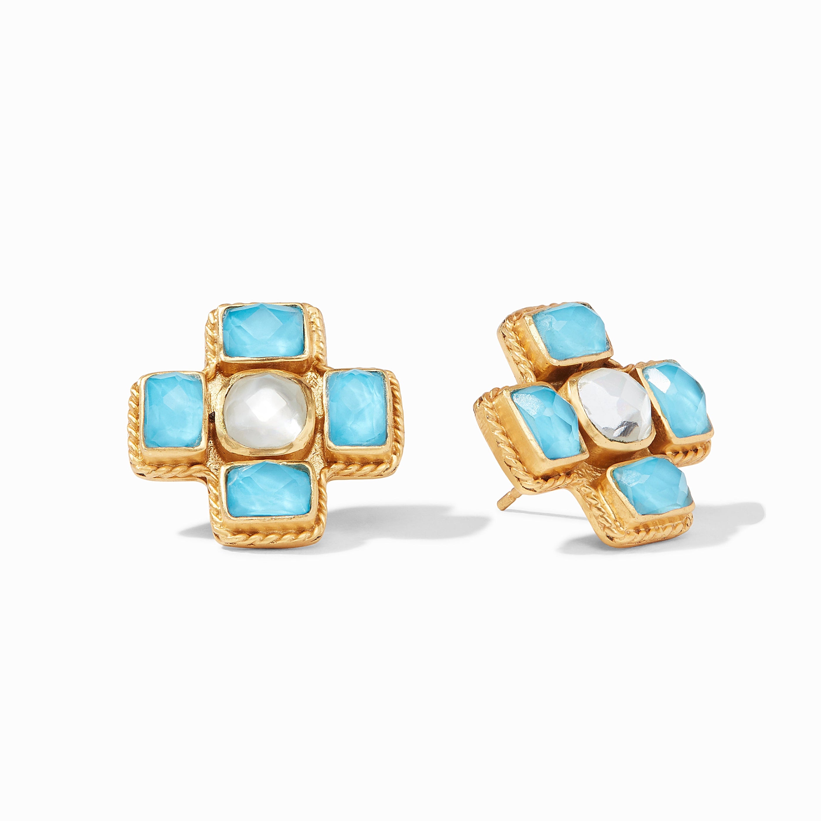 Julie Vos - Savoy Earring, Iridescent Pacific Blue and Iridescent Clear Crystal