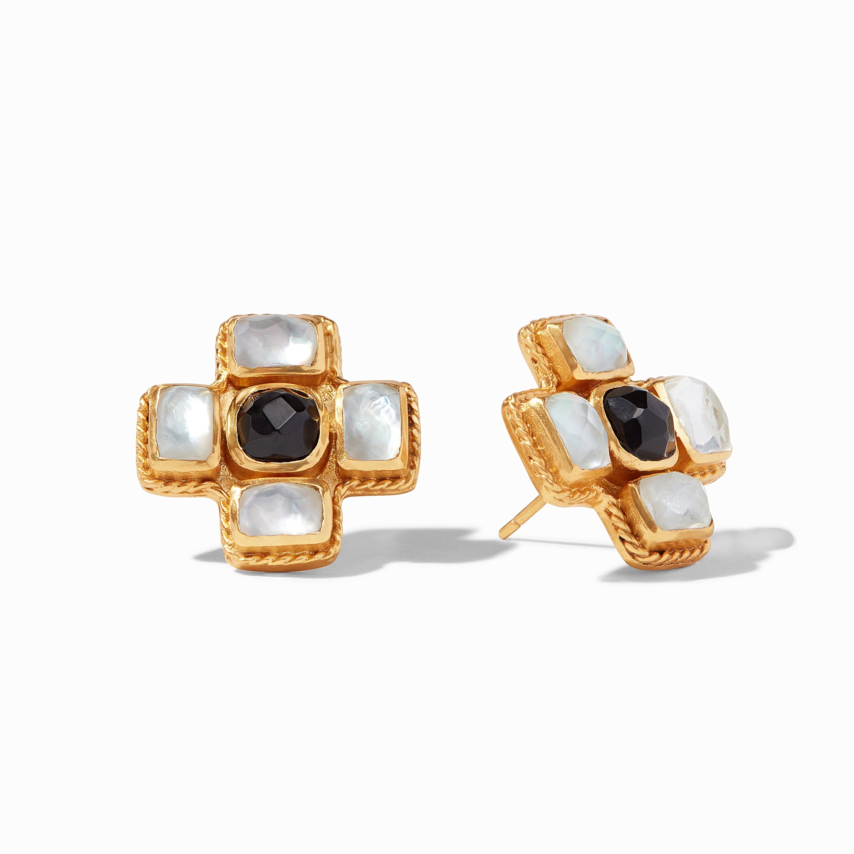 Julie Vos - Savoy Earring, Iridescent Clear Crystal and Obsidian Black