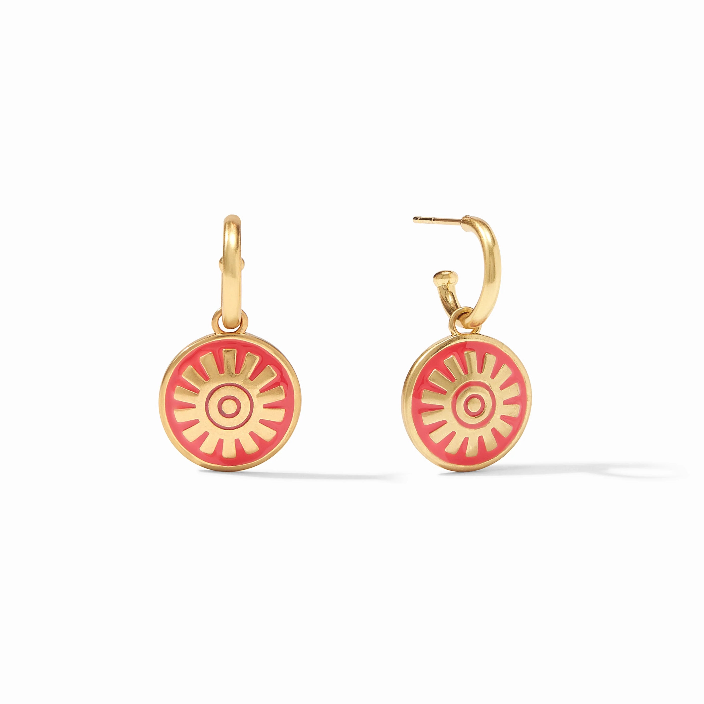 Julie Vos - Soleil Hoop &amp; Charm Earring, Coral Enamel