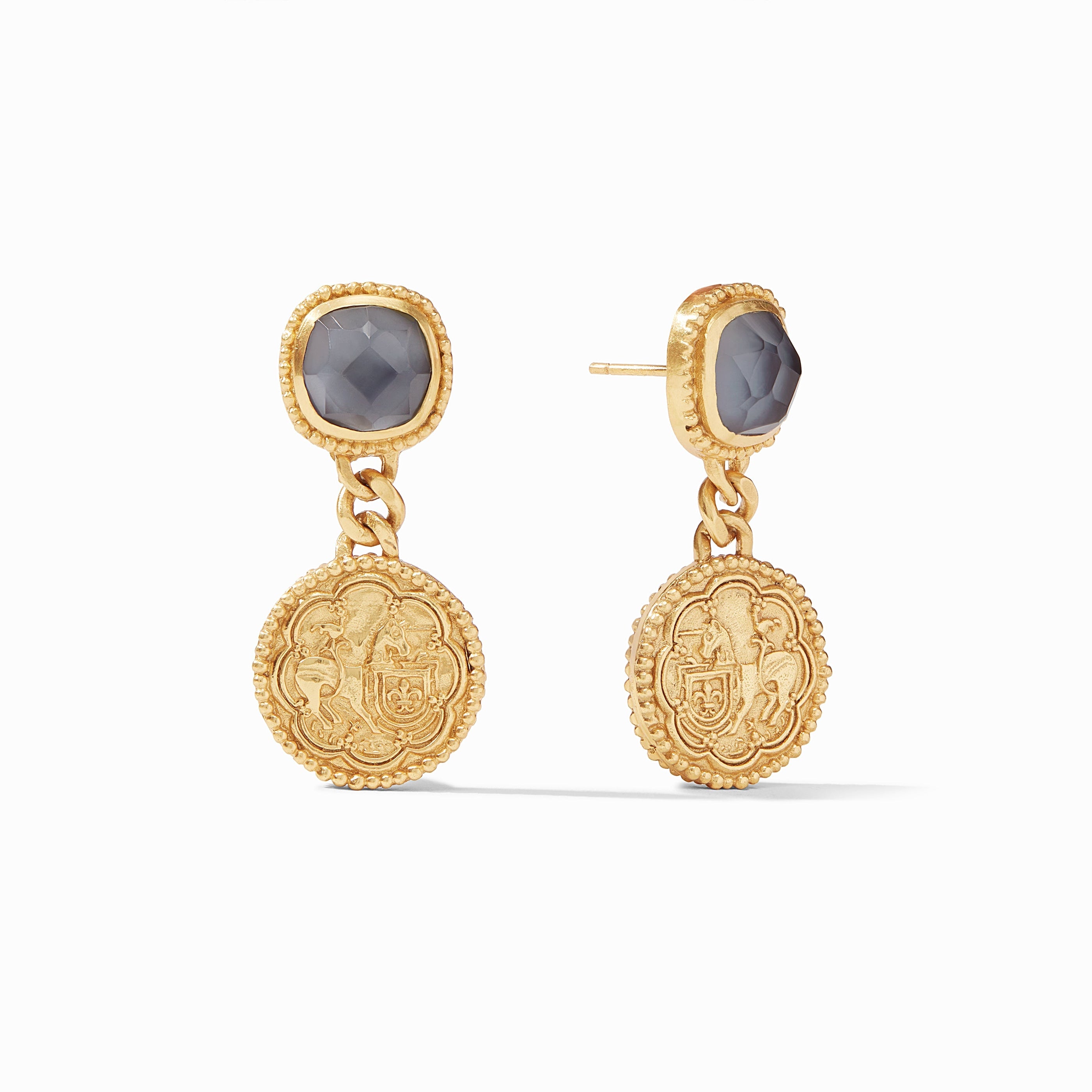 Julie Vos - Trieste Coin Statement Earring, Iridescent Charcoal Blue