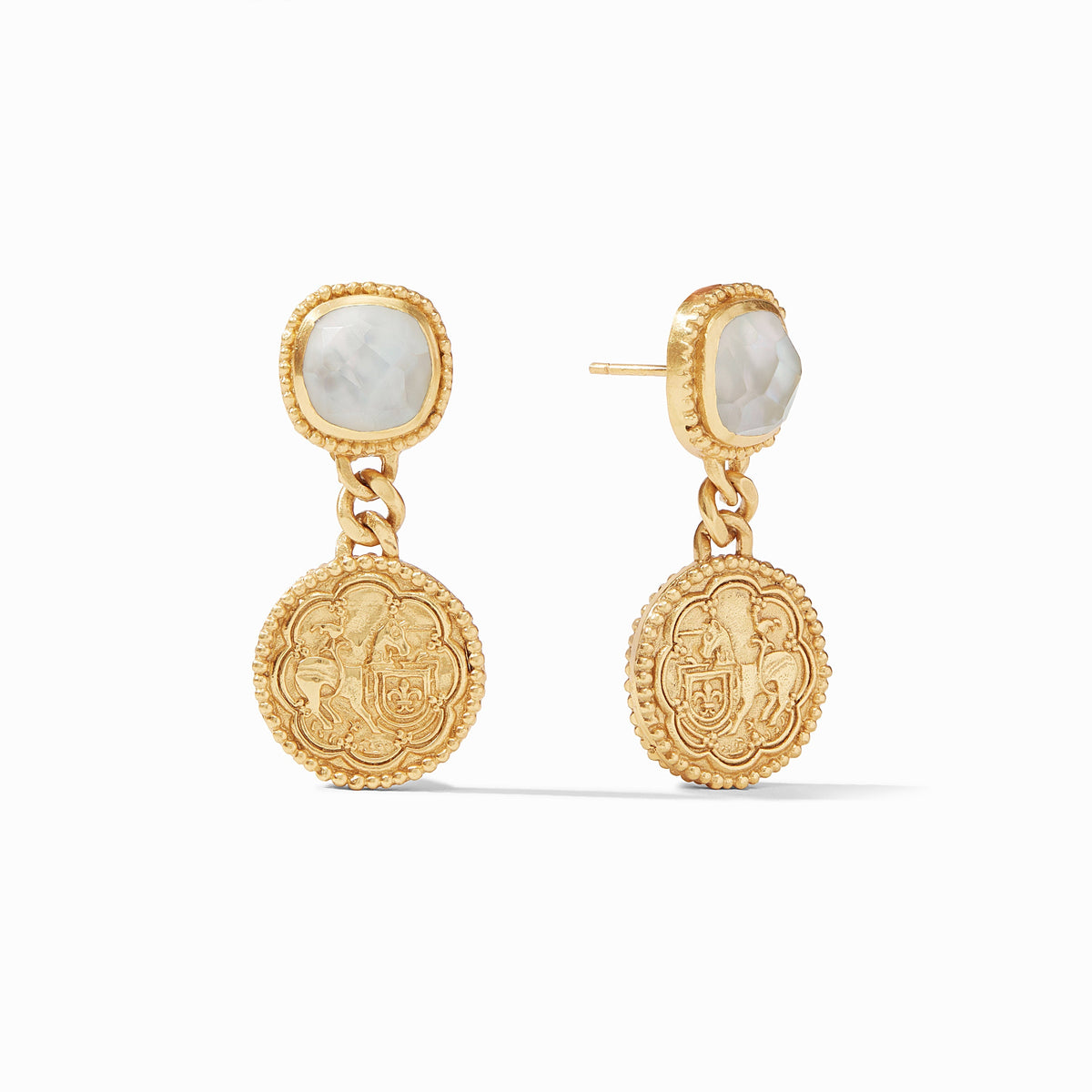 Julie Vos - Trieste Coin Statement Earring, Iridescent Clear Crystal